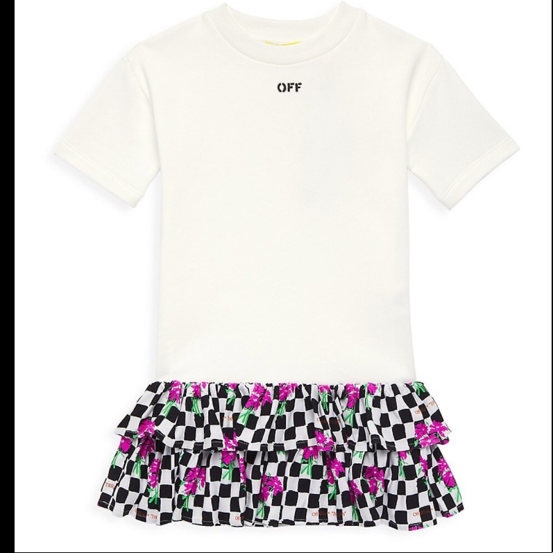 Off-White Girl's Chessboard Flower T-Shirt Dress New With Tags Size 12